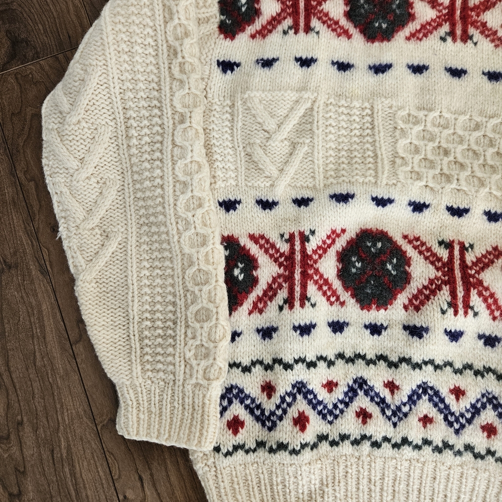 Vintage IZOD Hand Knit Shetland Wool Nordic Fair Isle Sweater Mens Large - Picture 2 of 9